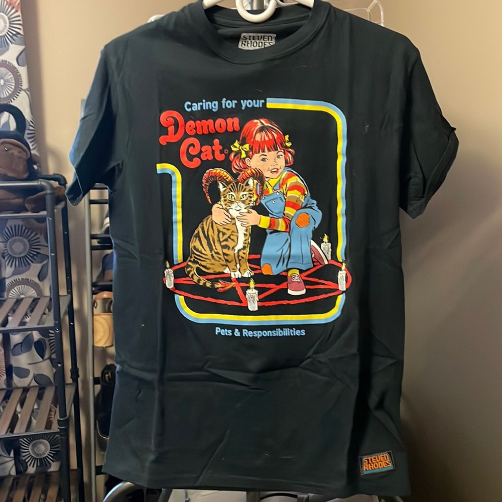 steven rhodes demon cat graphic shirt